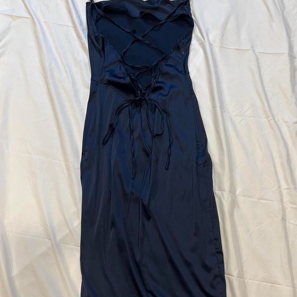 Elegant Navy Blue Satin Dress